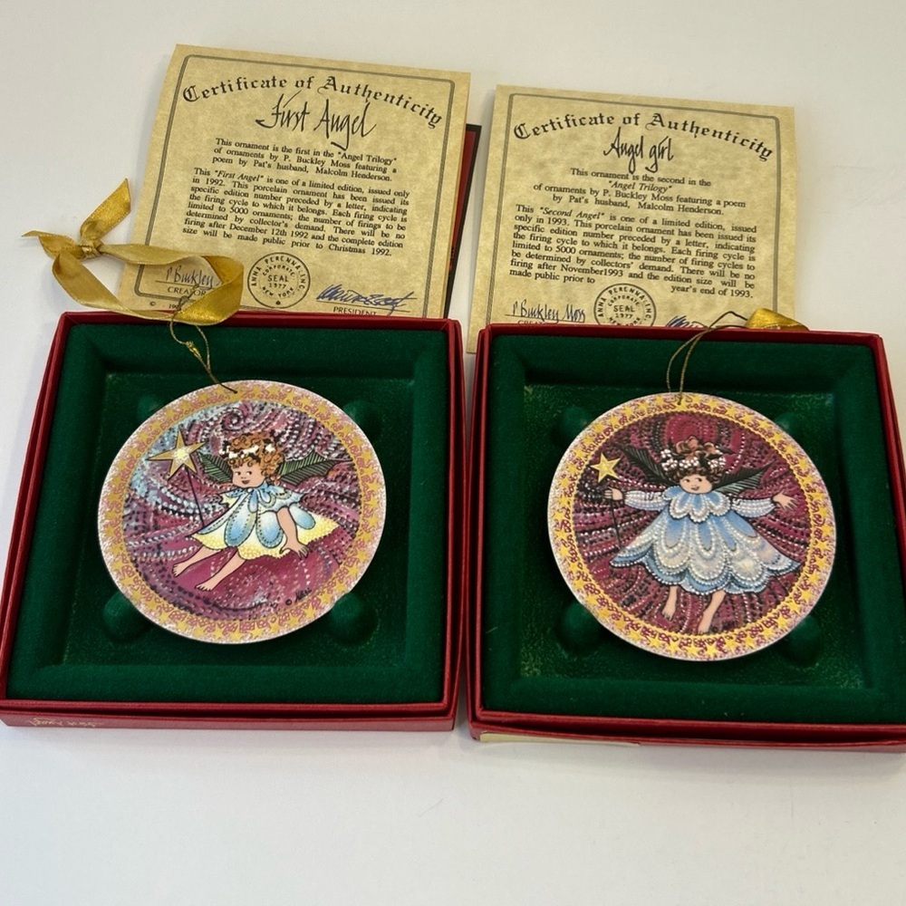 2 Anna-Perenna porcelain ornament angels First Angel & Angel Girl Original Box